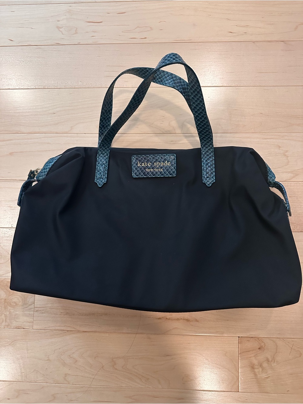 Vintage Kate Spade Black Tote with Teal Snake-Texture Handles